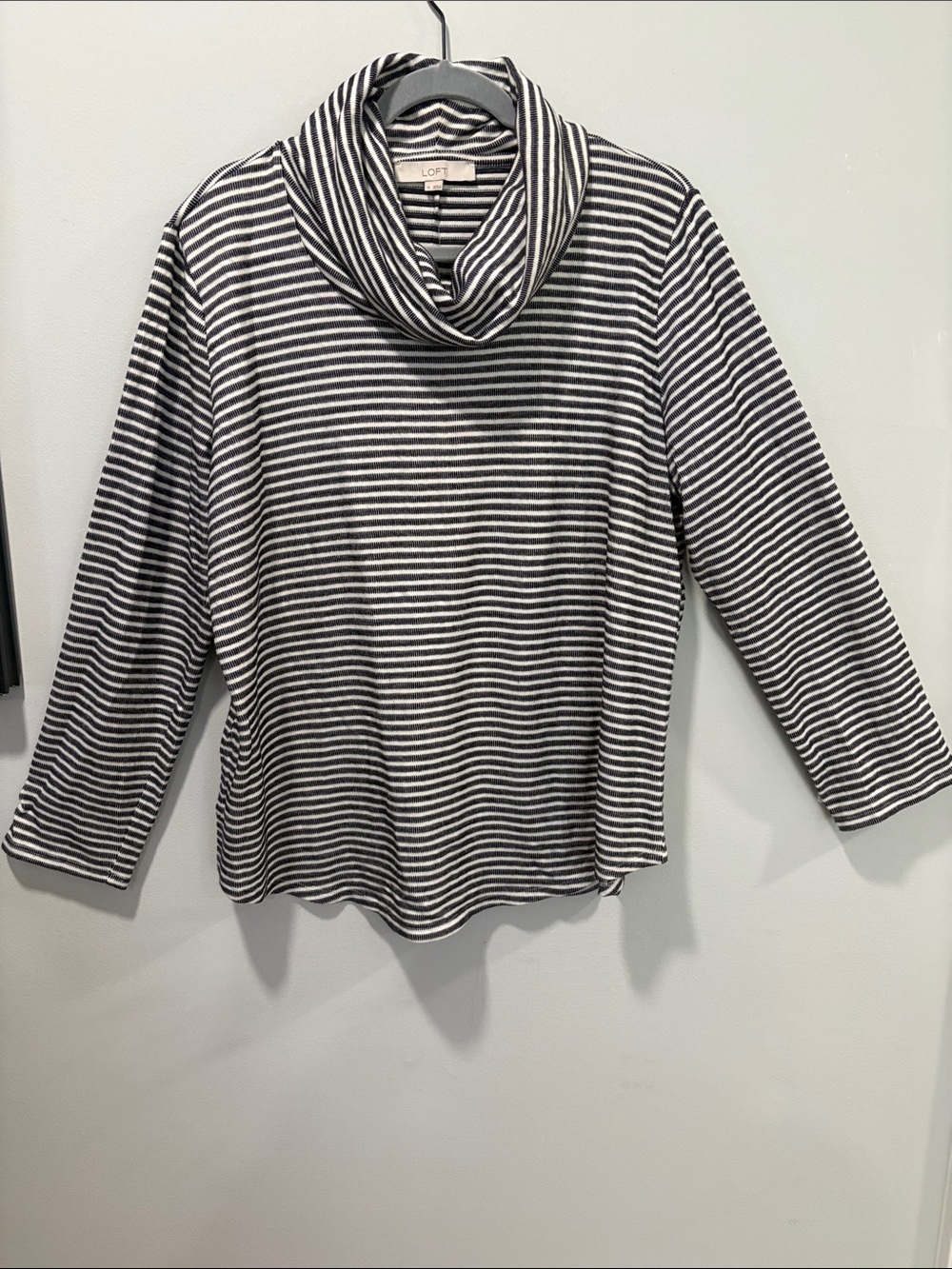 LOFT Black & White Striped Cowl Neck Long Sleeve Top